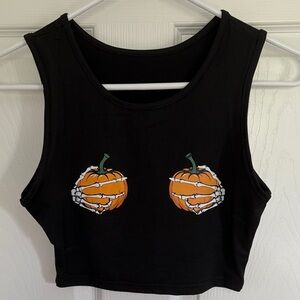 Black Pumpkin Skeleton Crop Top